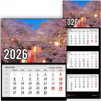 Kalendář Trojdílný kalendář na rok 2026 Most wśród wiśni Premium | mnoho vzorů