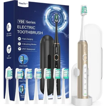 Elektrický zubní kartáček Kartáček zubní kartáček voděodolný, 8 náhradních hlavic, pouzdro, zlatý