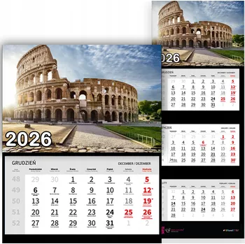 Kalendář Trojdílný kalendář na rok 2026 Koloseum w Rzymie Premium | Různé vzory