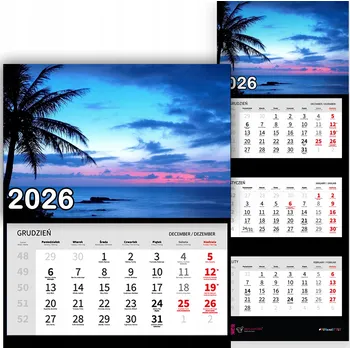 Kalendář Trojdílný kalendář na rok 2026 Palma na plaży Premium | Nástěnný kalendář s motivy