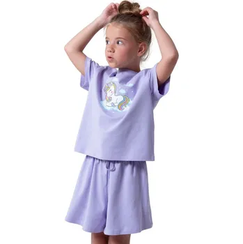 Dívčí pyžamo Dívčí pyžamo Unicorn, krátké kalhoty, krátký rukáv - šeříková | Winkiki Kids Wear Velikost: 104