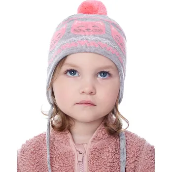 Čepice Marhatter Dívčí pletená čepice - 9666 - šedá/růžová