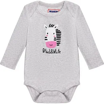 Kojenecká souprava Winkiki Kids Wear Dívčí body s tepláčkami Black & White - šedý melanž/růžová Velikost: 74