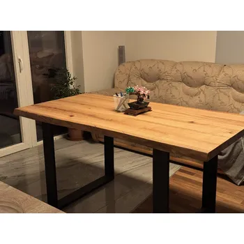 Kuchyňská pracovní deska dřevozor s.r.o. Dubový stůl Lucie, síla desky ~44mm, kovové obdélníkové podnože Výplň suků: Žádná, Hrana: Do roviny, Rozměr: 70 × 90