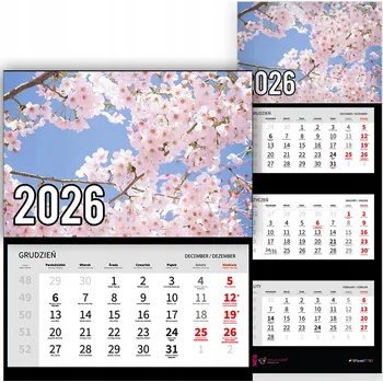Kalendář Trojdílný kalendář na rok 2026 - Květy třešně pod modrou oblohou | Vzory
