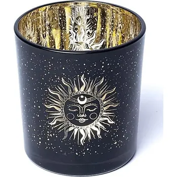 Svícen Mani Bhadra Skleněný svícen na svíčky - Slunce a měsíc zlatá