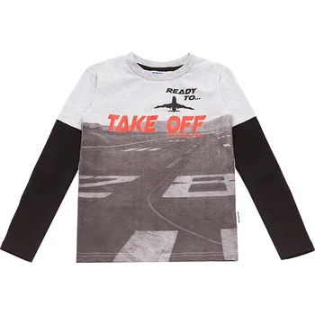 Winkiki Kids Wear Chlapecké tričko s dlouhým rukávem Take Off - šedý melanž/černá Velikost: 152