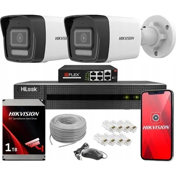 Bezpečnostní kamera Sada 2 IP kamer pro monitoring POE, trubicové, 4 Mpx, DUAL IR LED Hikvision, 1 TB