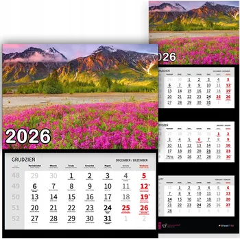 Kalendář Trojdílný kalendář na rok 2026 Kwiaty w górach Premium | Nástěnný kalendář, různé vzory