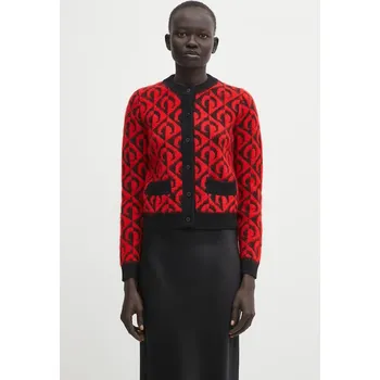 Dámský svetr Kardigan s příměsí vlny Marine Serre Moon Lozenge Knit, S, červená, 33X