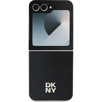 Pouzdro na mobilní telefon Zadní kryt DKNY PU Leather Repeat Pattern Stack Logo pro Samsung Galaxy Z Flip6/7 FE, černá