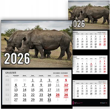 Kalendář Trojdílný kalendář na rok 2026 Nosorożce w naturze Premium | Nástěnný kalendář