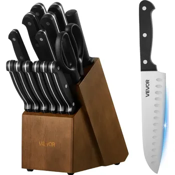 Kuchyňský nůž Vevor Sada kuchyňských nožů 15 ks, uhlíková nerezová ocel, blok a ocílka