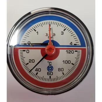 Melscher TERMOMANOMETR AXIÁLNÍ, ROZSAH 4B, 1/2'', průměr 80 mm, ZADNÍ PŘÍPOJ