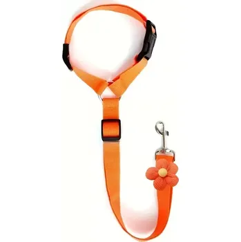 Vodítko pro psa Psí bezpečnostní pás do auta 2v1 – vodítko + autopás, nastavitelný - oranžová