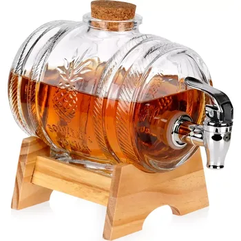 Dávkovač nápoje Skleněný dávkovač nápojů s kohoutkem a dřevěným stojanem 1 l
