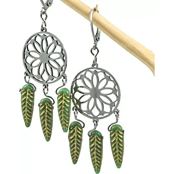 Náušnice Náušnice Lapače snů se zelenými peříčky