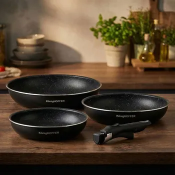 Sada nádobí Sada pánví s odnímatelnou rukojetí Konighoffer Spinel Black 20 cm 24 cm 28 cm bez indukce
