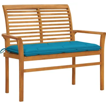 Zahradní nábytek vidaXL Zahradní lavice se světle modrou poduškou 112 cm masivní teak