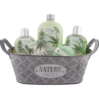 Kosmetická sada Plechová dárkový koš s kosmetikou s konopným olejem