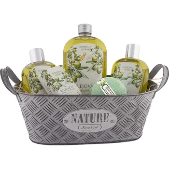 Kosmetická sada Plechový dárkový koš - kosmetika s olivovým olejem