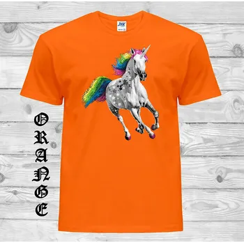 detske-levne-bavlnene-tricko-potisk-barevny-jednorozec Barva: Orange - oranžová, velikost: 152