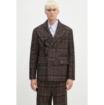 Dámské sako Vlněné sako Andersson Bell Soe Check Wrap Double Breasted Jacket, L, hnědá, 89X