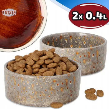 Miska pro psa Sada dvou keramických misek Trixie hnědé, 0,4 l