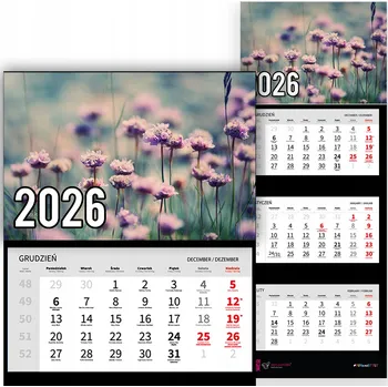 Kalendář Trojdílný kalendář na rok 2026 Fioletowa łąka Premium | Nástěnný kalendář s motivy