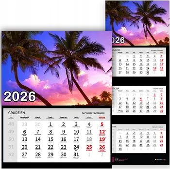 Kalendář Trojdílný kalendář na rok 2026 Zachód słońca Premium | Nástěnný kalendář s motivy