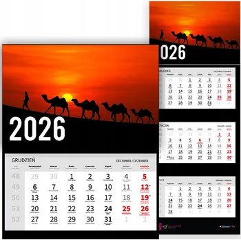 Obraz Třídílný kalendář na rok 2026 Karawana i zachód słońca Premium | Vzory