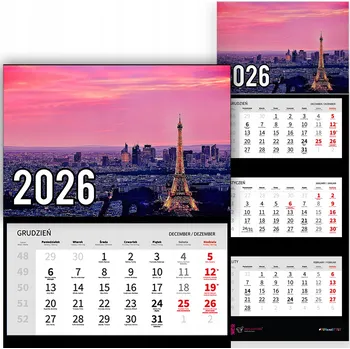 Kalendář Trojdílný kalendář na rok 2026 Paryż i zachodzące słońce Premium | Vzory