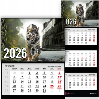 Kalendář Trojdílný kalendář na rok 2026 Tygrys w mieście Premium | Různé vzory