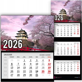 Kalendář Trojdílný kalendář na rok 2026 Zamek w kwitnących wiśniach Premium | Vzory