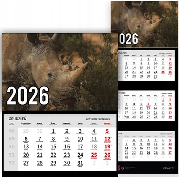 Kalendář Třídílný kalendář na rok 2026 Nosorożec w naturze Premium | Nástěnný kalendář