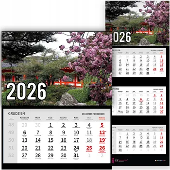 Kalendář Trojdílný kalendář na rok 2026 Kwiaty nad bramą Premium | Různé vzory