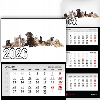 Kalendář Trojdílný kalendář na rok 2026 Kotki i Pieski Premium | Nástěnný kalendář s motivy