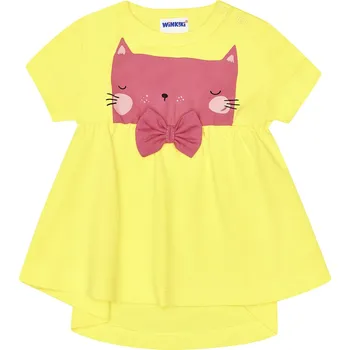 Kojenecké šaty Winkiki Kids Wear Dívčí šaty Cat - žlutá Velikost: 98