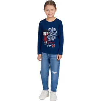 Dívčí oblečení Winkiki Kids Wear Dívčí tričko s dlouhým rukávem London Girl - navy Velikost: 98