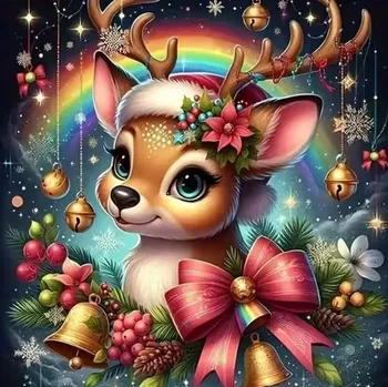 Diamantové malování Diamantové malování/Homfun - Srneček a rolnička + perleťové kamínky (30x30)