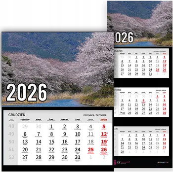 Kalendář Trojdílný kalendář na rok 2026 Kwitnące drzewa wiśniowe Premium | Vzory