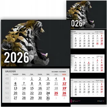 Kalendář Trojdílný kalendář na rok 2026 Tygrys geometryczny Premium | Nástěnný kalendář