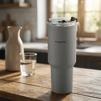 Termohrnek se slámkou Konighoffer Davos 1200 ml šedý