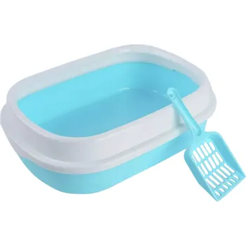 Toaleta pro kočku Otevřená kočičí toaleta s lopatkou a rámem, velká, modrá