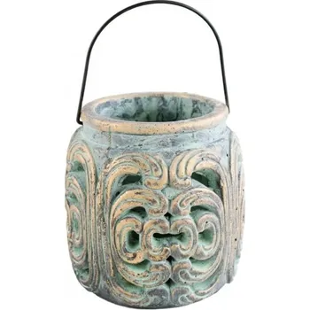 Lucerna Betonová lucerna s vyřezávaným ornamentem 16 cm, světle zelená