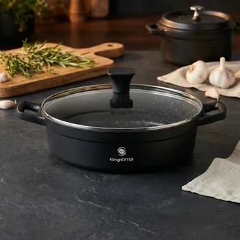 Hliníková nepřilnavá pánev s dvěma uchy a poklicí KONIGHOFFER Vitello 28 cm