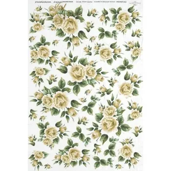 Umělecký papír Rýžový papír A4 pro tvoření ITD - Růžičky mini žluté - R0032