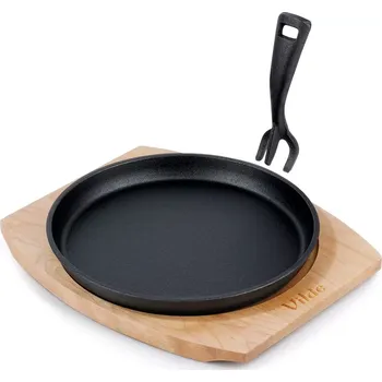 Pánev Železná servírovací pánev s dřevěnou podložkou CAST LINE 22 cm