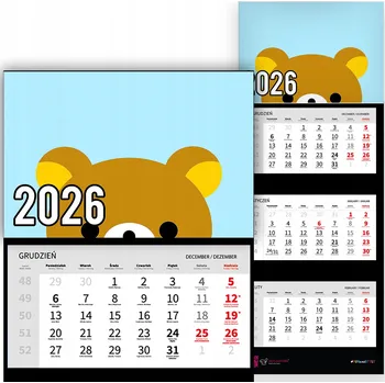 Kalendář Trojdílný kalendář na rok 2026 Mały miś Premium | Nástěnný kalendář - různé vzory