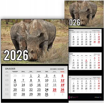 Kalendář Trojdílný kalendář na rok 2026 Nosorożce na sawannie Premium | Nástěnný kalendář